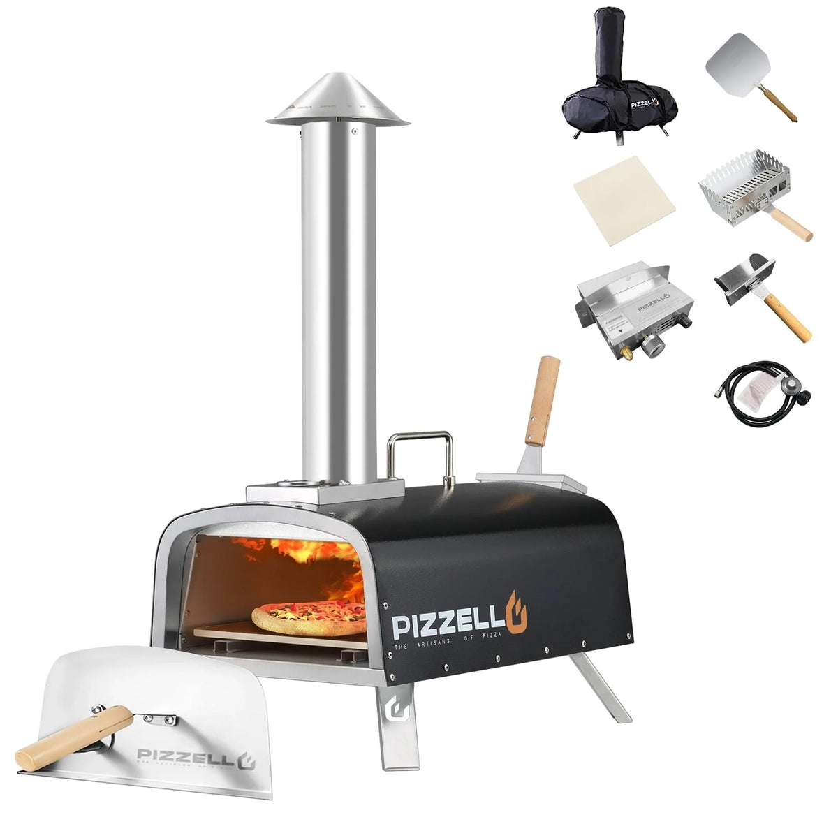 Four à pizza d’extérieur multi-combustible avec brûleur à gaz et compartiment à bois - 12 pouces