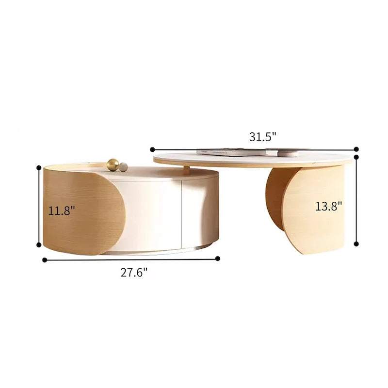 Moderner runder Couchtisch, Tischplatte aus Stein, Naturholz - 50  x 31.5