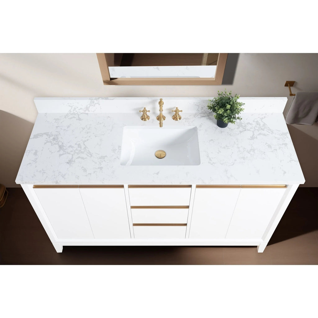 Meuble-lavabo de salle de bain Vanity Art avec lavabo en céramique et comptoir en marbre reconstitué