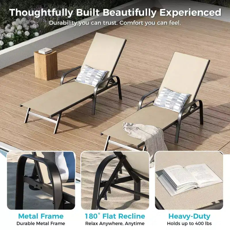 Set di 2 sedie a sdraio da esterno, reclinabili regolabili in 5 posizioni, tessuto Textilene, chaise longue da piscina da 76 per patio, giardino e bordo piscina