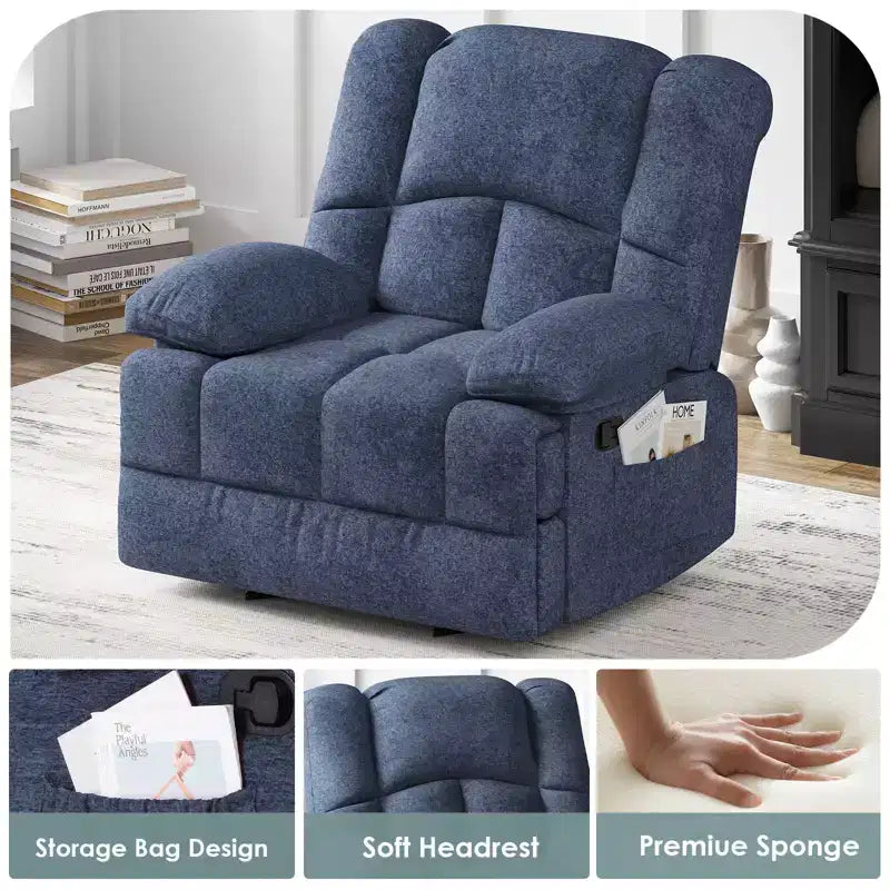 Blauer übergroßer Schaukel-Relaxsessel mit Chenille-Bezug