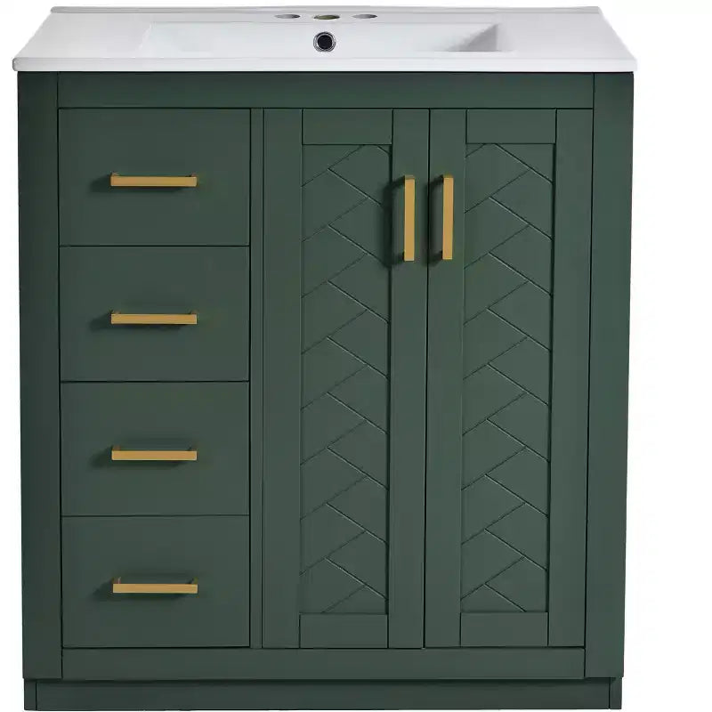 Badkamermeubel van 30 inch met enkele wastafel, kast en 3 laden - zwart / blauw / groen / indigo / wit