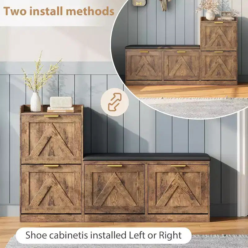 Meuble à chaussures avec banc et 4 tiroirs basculants - Rangement étroit pour entrée, pour 35-40 paires