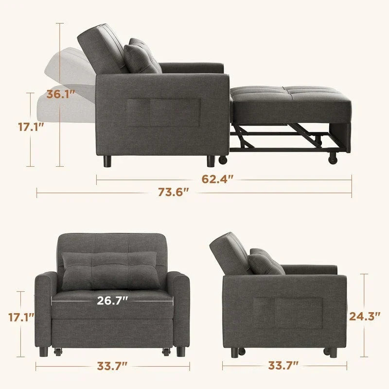 Divano letto trasformabile 3 in 1 con schienale regolabile, poltrona-divano estraibile, letto pieghevole convertibile per soggiorno