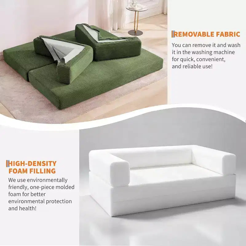 5-in-1 slaapbank, modulaire corduroy slaapbank van 78.8 met stevig frame, multifunctionele futon voor kleine ruimtes, woonkamer en logeerkamer