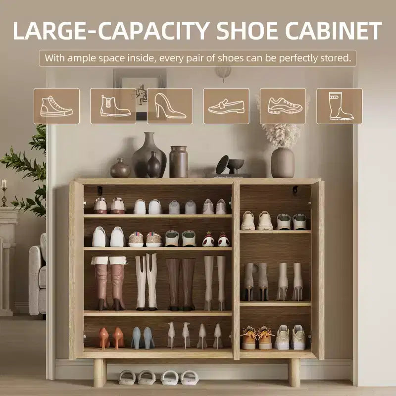 Acekool 46, meuble à chaussures avec porte cannelée, meuble de rangement à 5 niveaux, banc rustique pour entrée et couloir, 41.5H