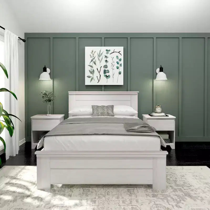 Plank+Beam landelijke bedframe in tweepersoonsformaat met hoofdbord, platformbed van massief hout