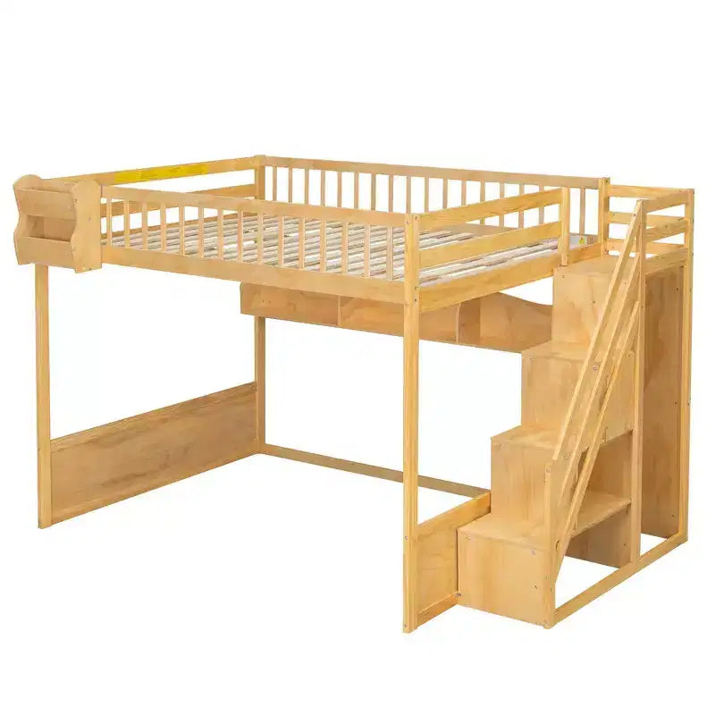 Queensize-Hochbett mit Treppe, Kleiderschrank und Ablagefächern - MDF, 650 lb