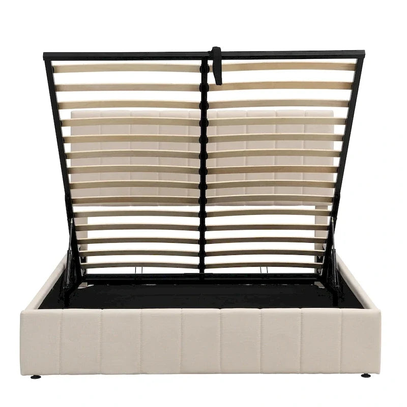 Polsterbett in Queen-Size mit hydraulischem Stauraumsystem - Beige
