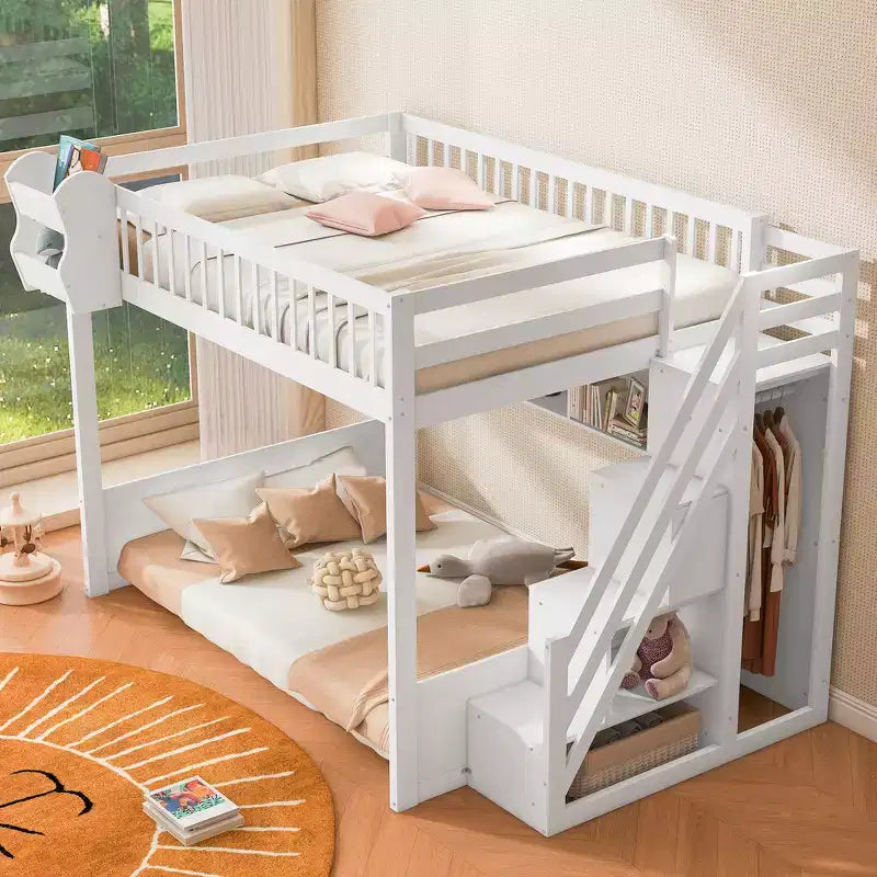 Queensize-Hochbett mit Treppe, Kleiderschrank und Ablagefächern - MDF, 650 lb