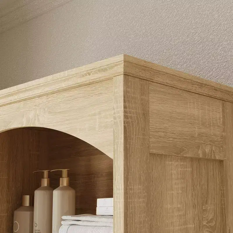 Mobile contenitore da bagno in legno con ripiani e cassetto organizer per articoli da toilette