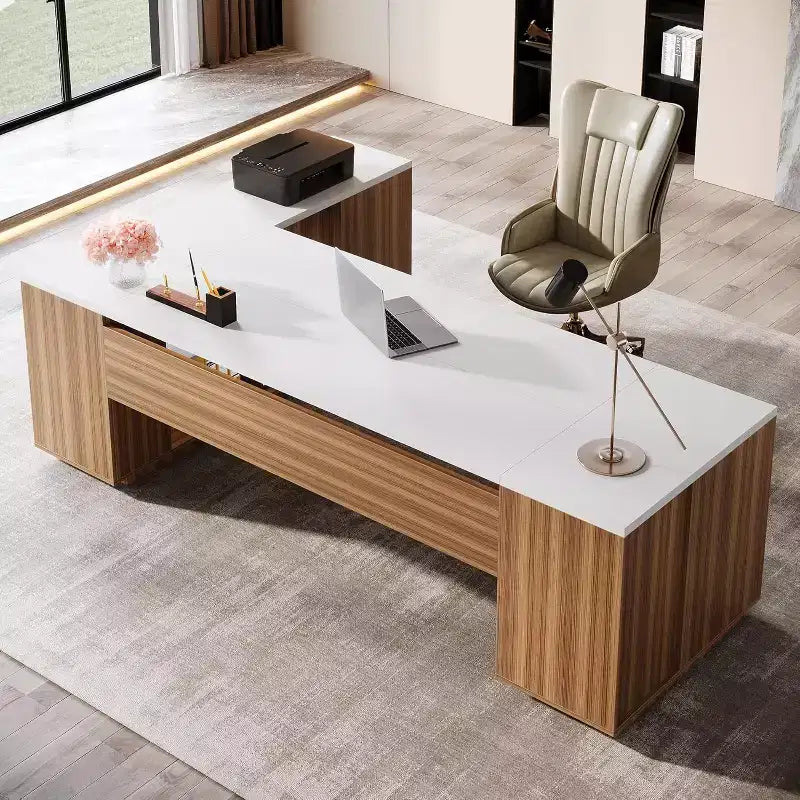 Lantine 85.8 L-vormig directiebureau, extra groot computerbureau voor kantoor met archieflades voor thuiskantoor