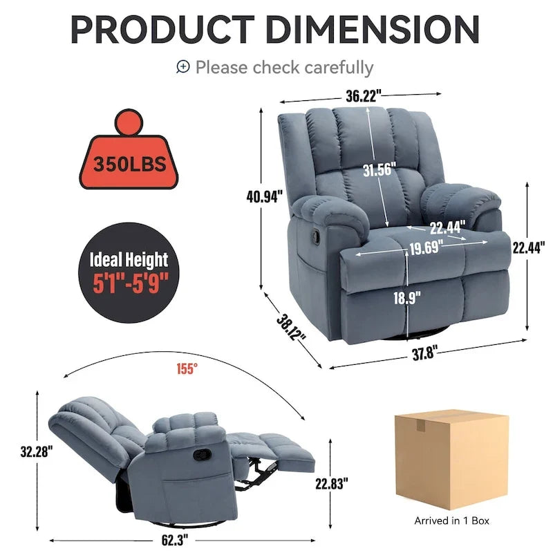 Groene extra grote handmatige relaxfauteuil met draaifunctie, schommelfunctie en stoffen bekleding