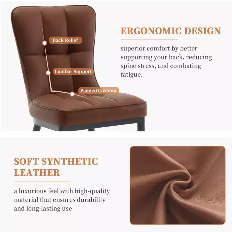 Bekrvio eetkamerstoelen set van 6, moderne gestoffeerde zitting van imitatieleer met hoge rugleuning, metalen poten, keukenstoelen zonder armleuningen voor woon- en eetkamer
