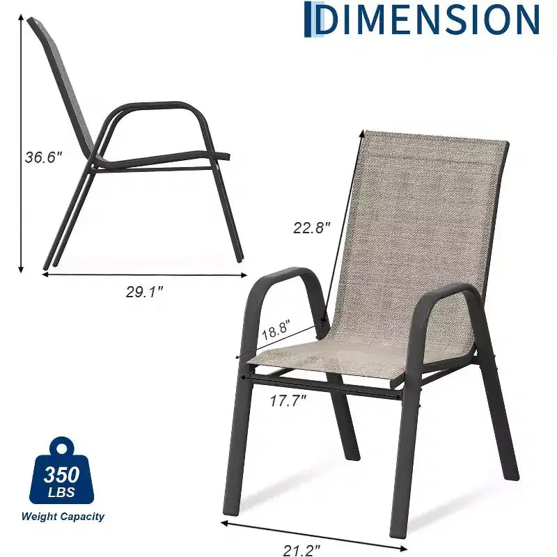 Chaises de patio, lot de 4/6 chaises de repas d’extérieur empilables et légères en textilène, toutes saisons, avec accoudoirs, pour la cour et le bord de la piscine