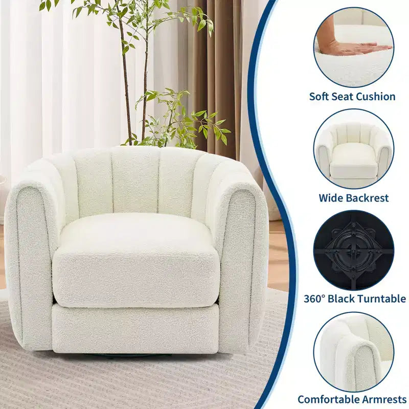 Set di 2 poltrone girevoli d'accento, poltrona a botte in pelliccia sintetica effetto orsacchiotto con rotazione a 360°, base robusta, beige, per soggiorno, camera da letto e ufficio