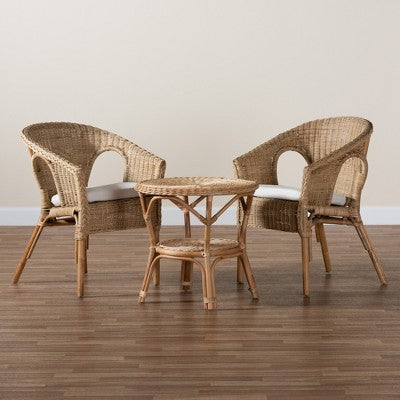 Baxton Studio Abbey moderne bohemische 3-delige set voor de woonkamer van natuurlijk bruin antiek rotan