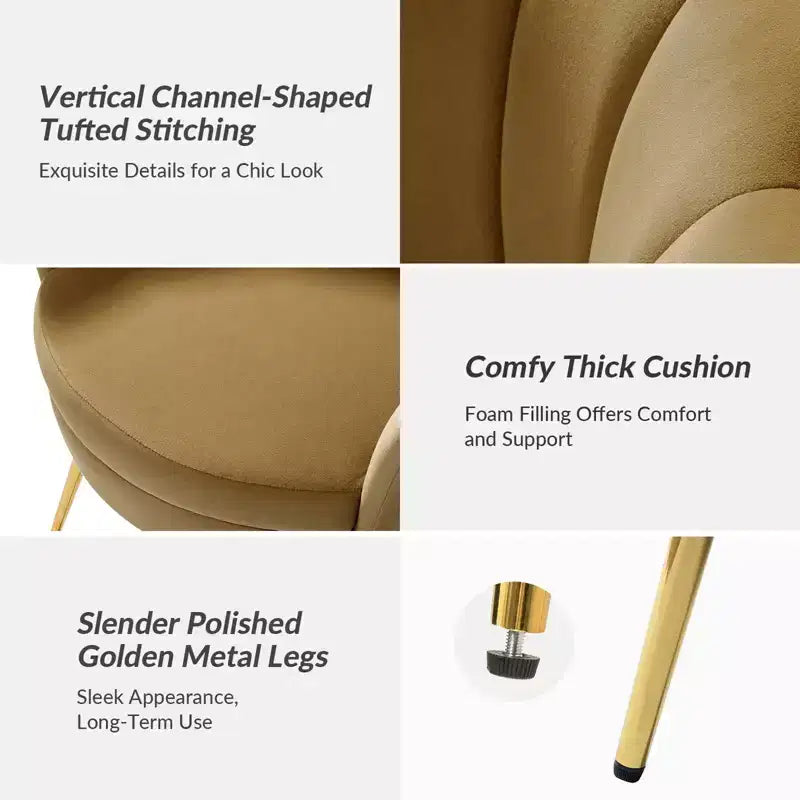 Fauteuil tonneau confortable avec pieds en métal doré, fauteuil d’appoint pour le salon