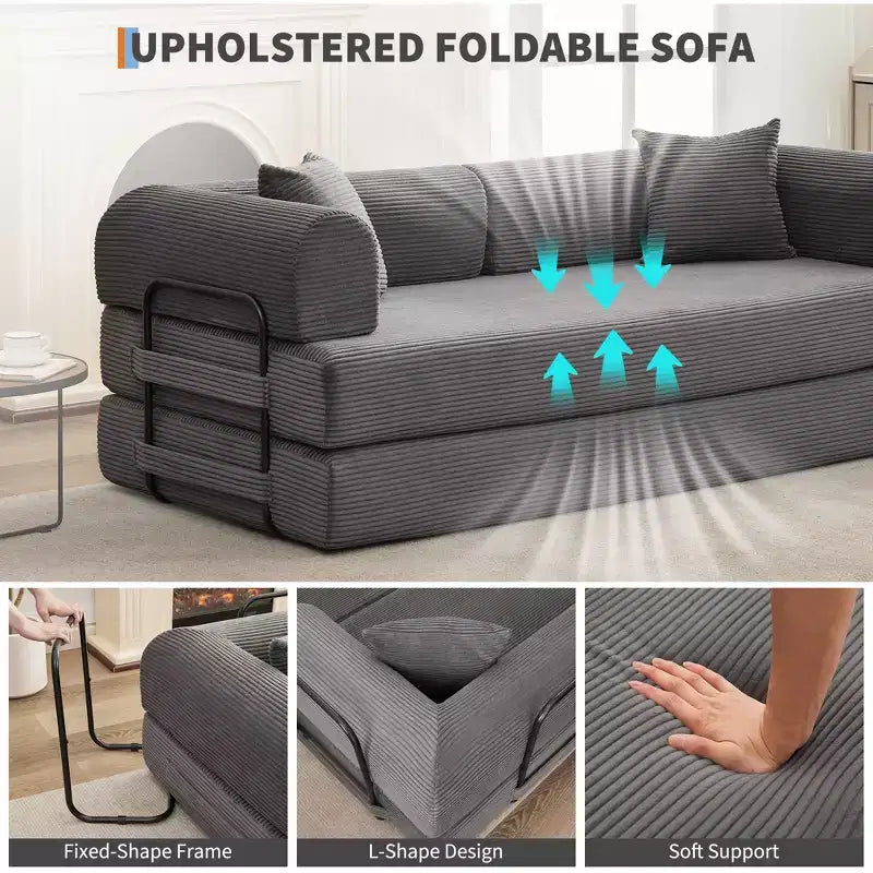 Acekool Schlafsofa mit umwandelbarem Bodensofa-Design, tiefer Sitzfläche und angenehmem Cordbezug