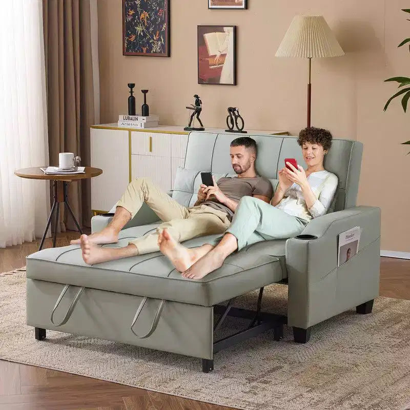 Gepolsterte, umwandelbare Schlafcouch mit Relaxfunktion aus Cat's-Claw-Leder, Kissen inklusive, für kleine Räume