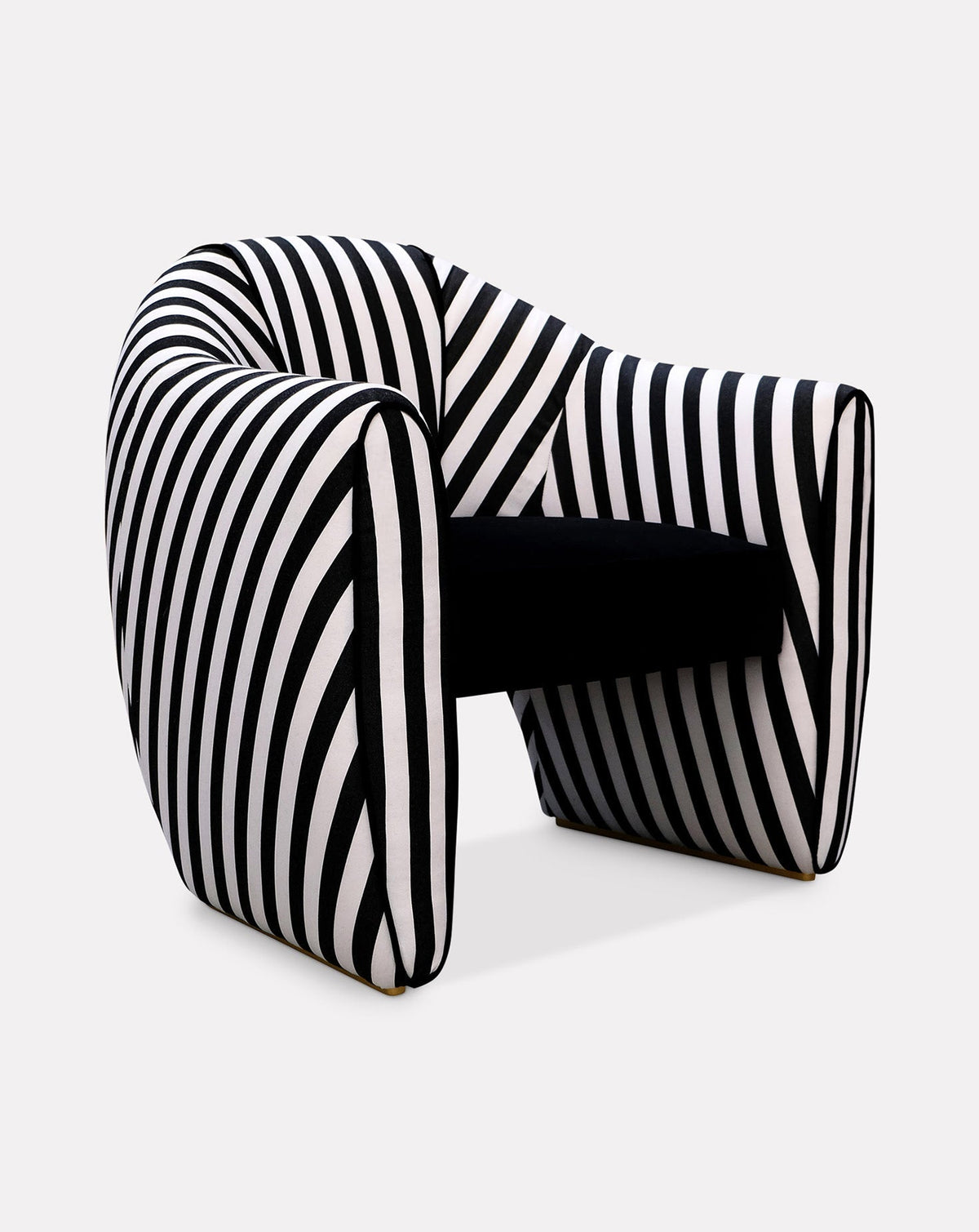 Poltrona scultorea in velluto a righe e raso