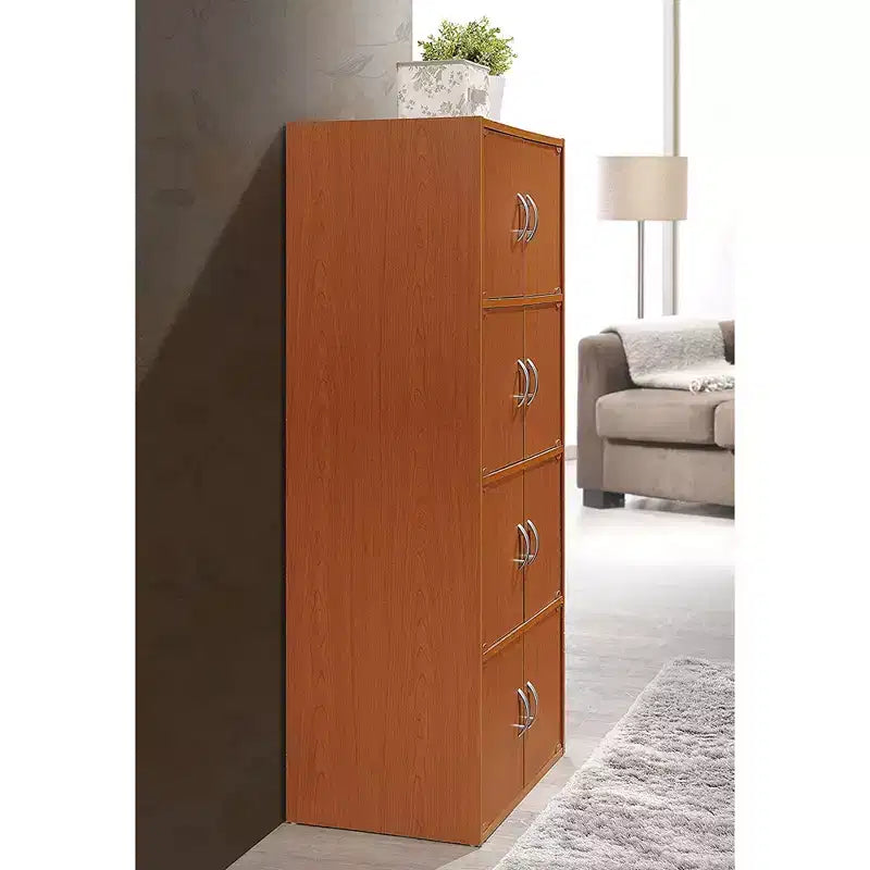 Bibliothèque-meuble de rangement fermé Hodedah HID44, robuste, avec 8 portes, à poser au sol, multifonction pour la maison et le bureau, finition bois de hêtre