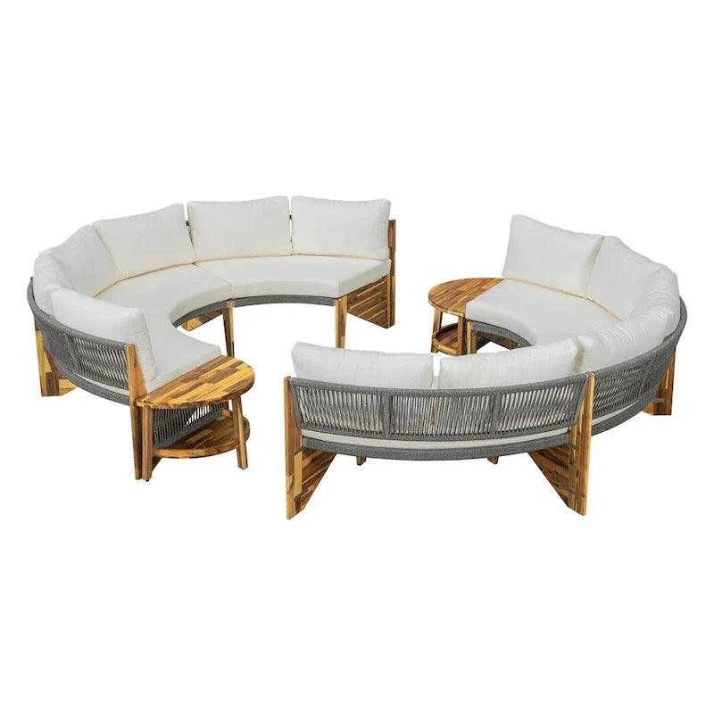 Set di sedute da esterno per 6 persone con cuscini e 1 tavolino