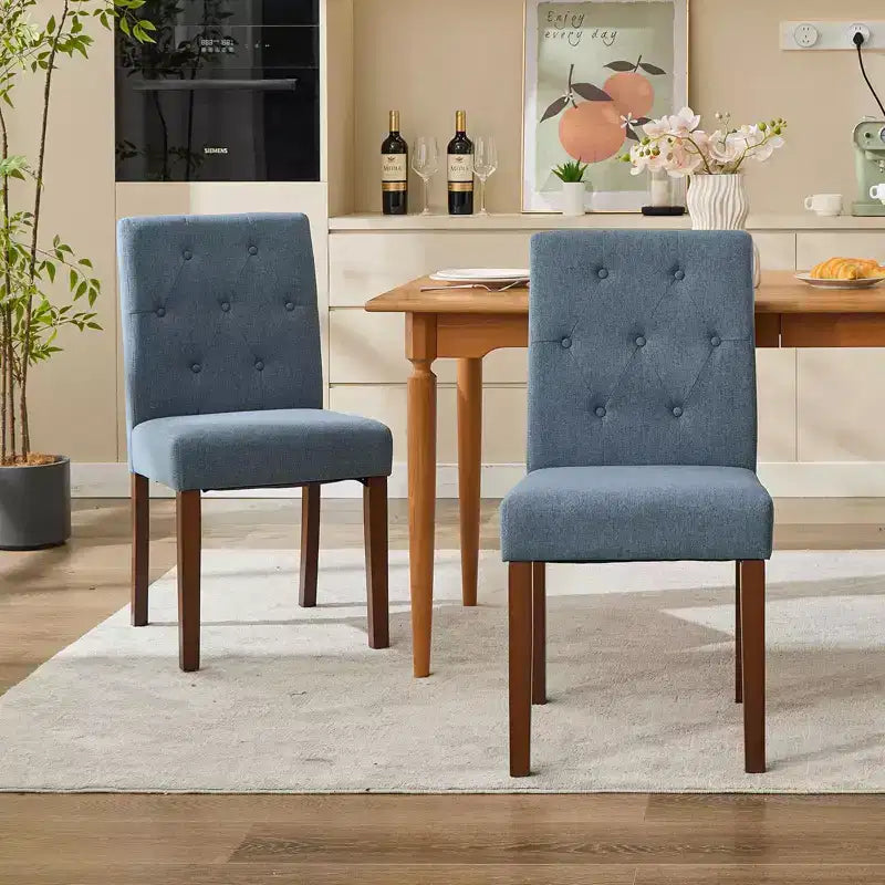 Set van 6 / 4 Parsons-eetkamerstoelen met knoopstiksels - gestoffeerde keukenstoelen van stof met houten poten en gevoerde zittingen - meubels voor woonkamer en keuken