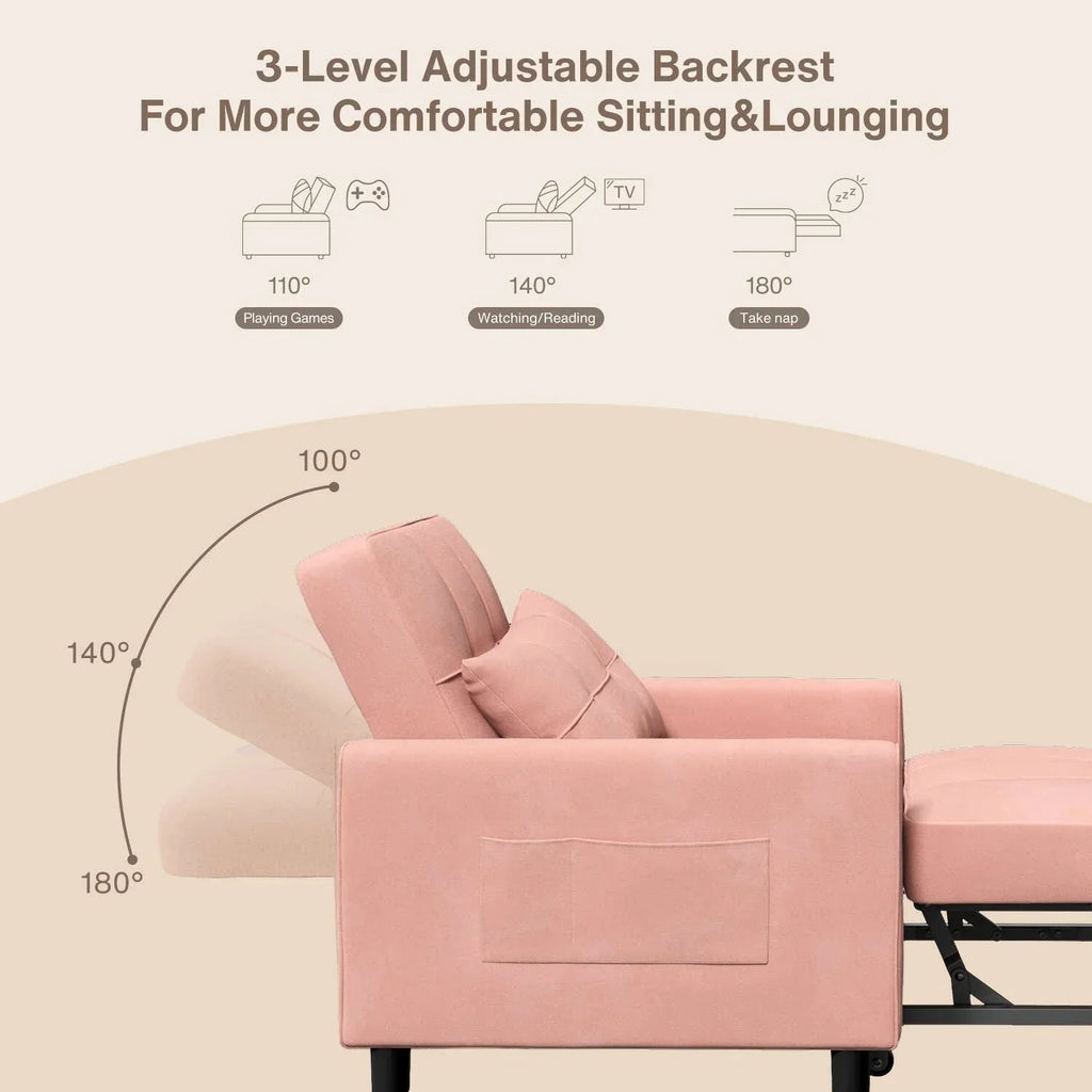 Divano letto trasformabile 3 in 1 con schienale regolabile, poltrona-divano estraibile, letto pieghevole convertibile per soggiorno