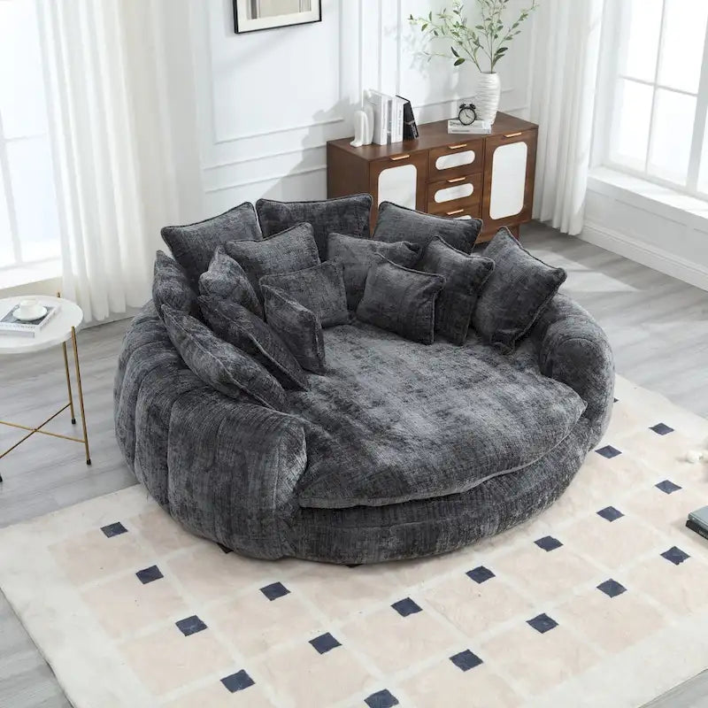 Comodo divano letto matrimoniale a forma di pagnotta, formato extra-large con braccioli