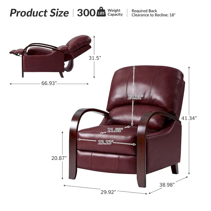 Alex handmatige relaxfauteuil van echt sigarenkleurig leer in mid-century moderne stijl, met gebogen houten armleuningen
