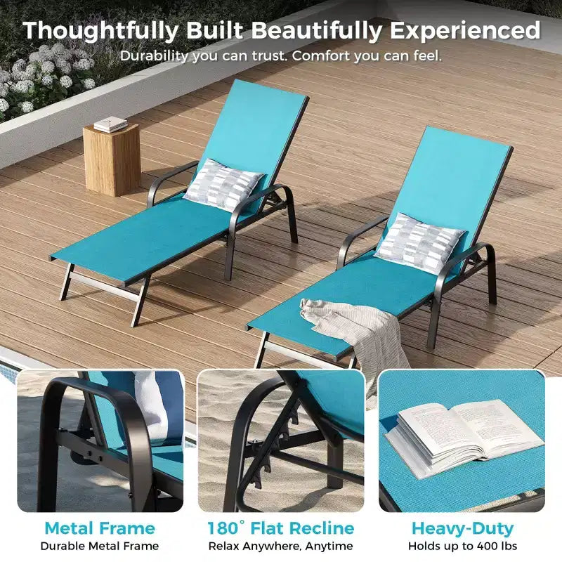 Set di 2 sedie a sdraio da esterno, reclinabili regolabili in 5 posizioni, tessuto Textilene, chaise longue da piscina da 76 per patio, giardino e bordo piscina