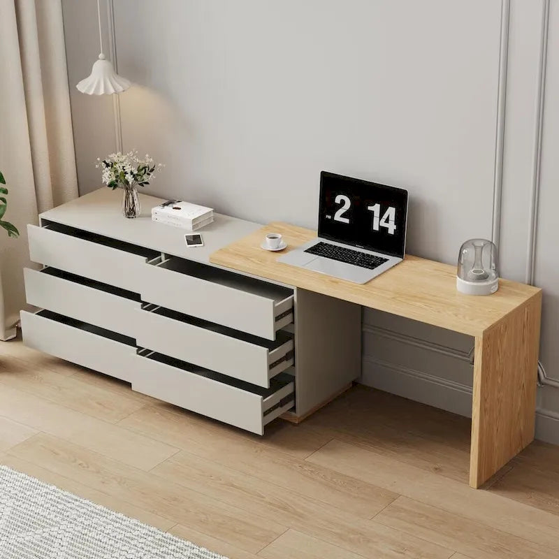 Bureau d’angle blanc de 55.2 pouces avec 6 tiroirs de rangement