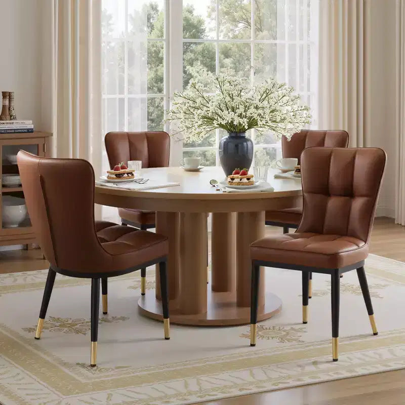 Bekrvio eetkamerstoelen set van 6, moderne gestoffeerde zitting van imitatieleer met hoge rugleuning, metalen poten, keukenstoelen zonder armleuningen voor woon- en eetkamer