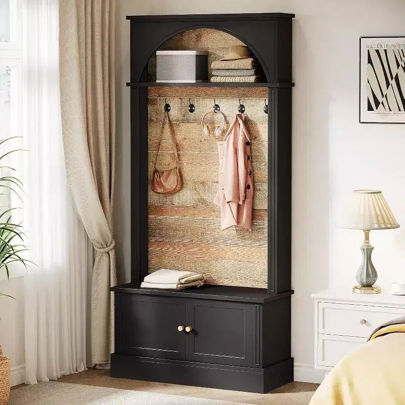 Porte-manteau Lantine de 70.86 avec banc, rangement d’entrée 4 en 1 : portemanteau, étagère à chaussures, banc pour entrée