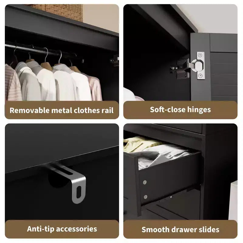 Armoire COZONY avec 3 tiroirs et 2 portes, armoire moderne en bois pour chambre, armoire blanche autoportante robuste