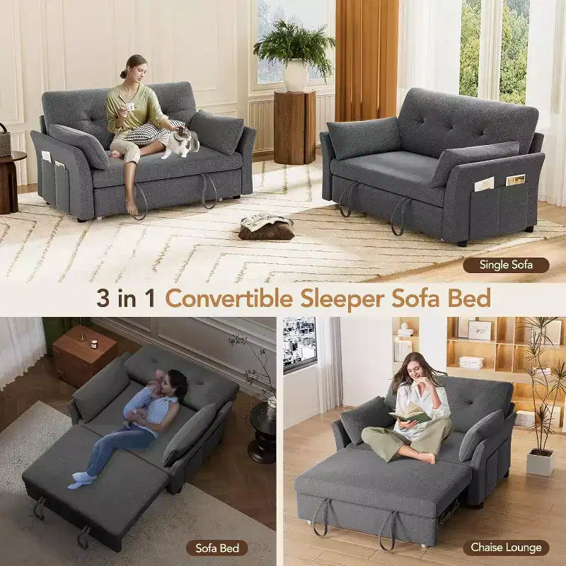 Divano letto trasformabile Dyonery 3-in-1, divano letto estraibile con tasca laterale e schienale regolabile, montaggio senza attrezzi, divanetto pieghevole