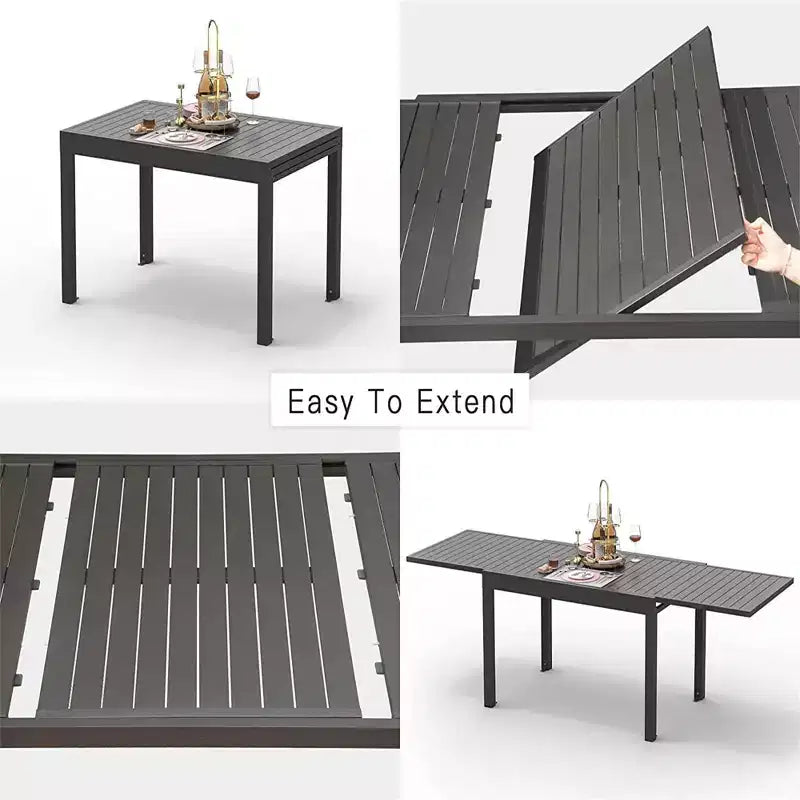Table à manger Okak en aluminium pour patio, extensible, pour salle à manger et cuisine