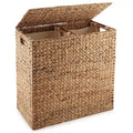 Panier à linge Casafield à 2 compartiments avec couvercle et sacs doublure amovibles, panier de tri tressé en jacinthe d’eau pour vêtements