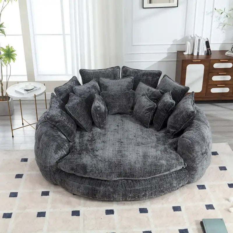 Comodo divano letto matrimoniale a forma di pagnotta, formato extra-large con braccioli