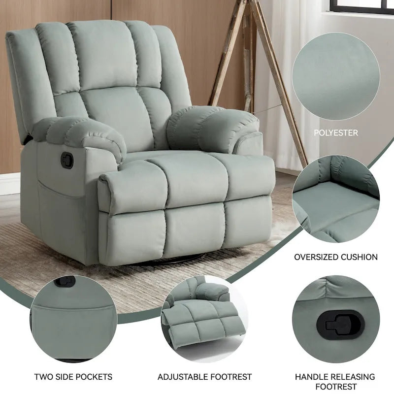 Groene extra grote handmatige relaxfauteuil met draaifunctie, schommelfunctie en stoffen bekleding