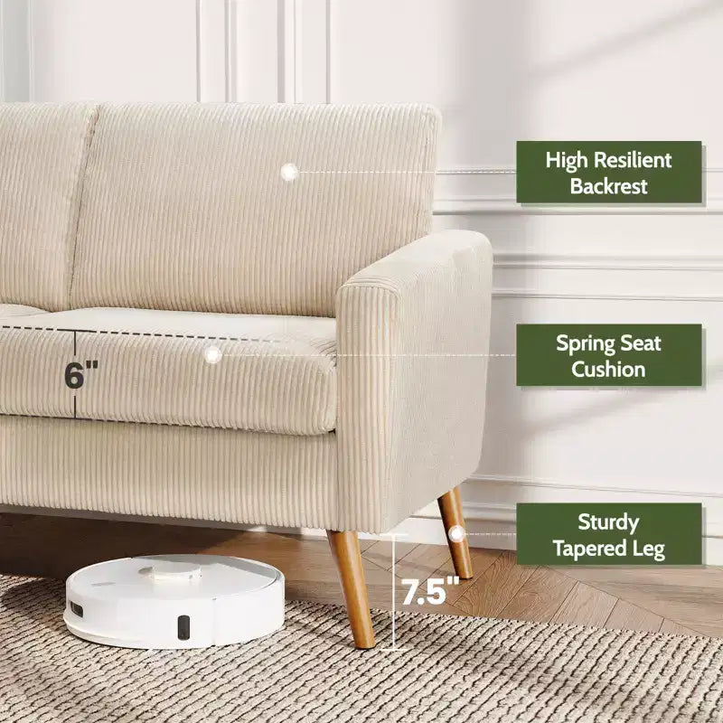 68 Mid-Century Modern Corduroy Loveseat Sofa with Spring Pad