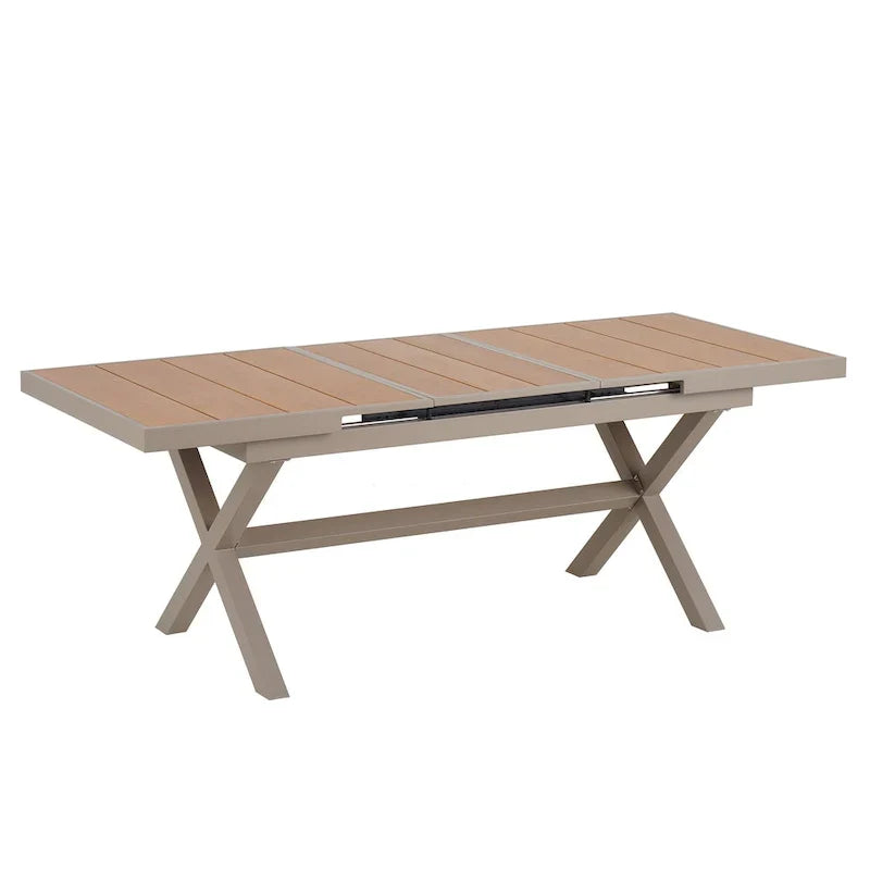 7-teiliges ausziehbares Outdoor-Essset mit ausziehbarem Tisch und 6 Armlehnstühlen