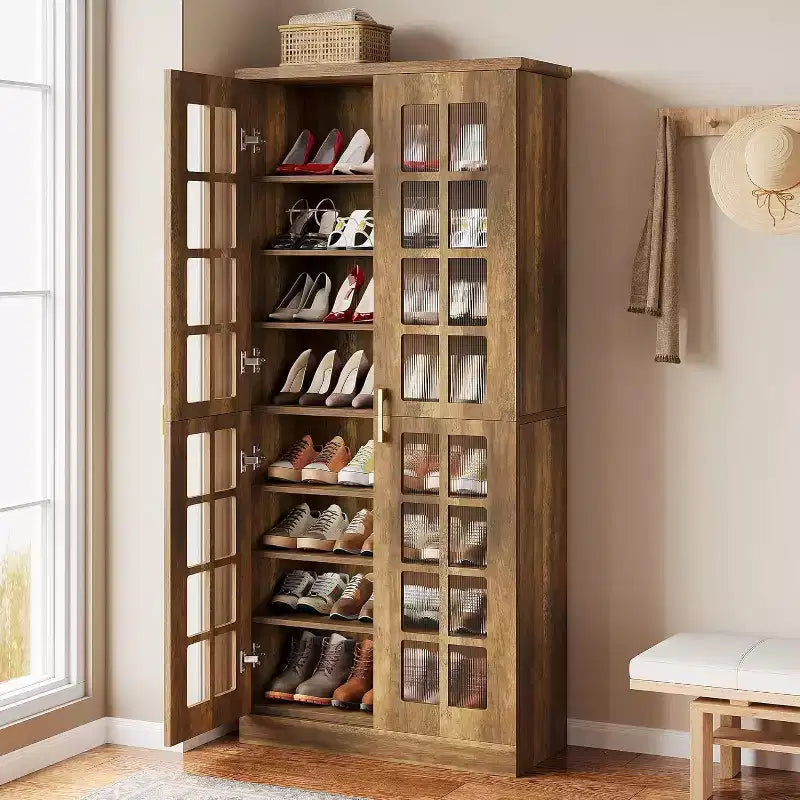 Hoher Schuhschrank von Lantine mit Türen, Schuhaufbewahrung mit 8 Ebenen und verstellbaren Einlegeböden, moderner Schuhschrank für Flur, Kleiderschrank und Wohnzimmer, Weiß