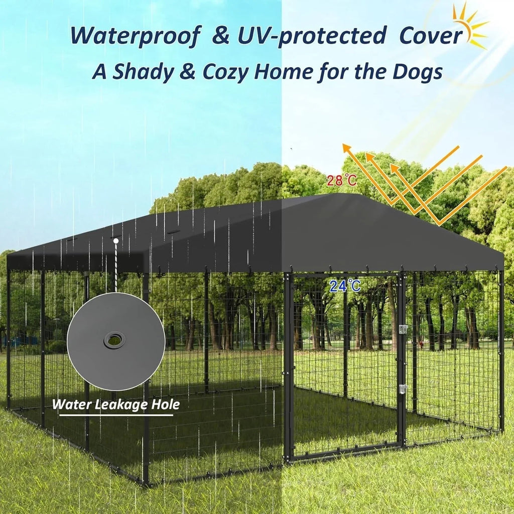 W 118 x T 118 x H 70 Große Hundehütte für den Außenbereich, robuster Hundekäfig mit wasserdichtem Dach