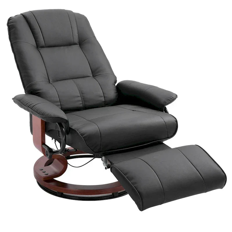 HomCom verstelbare handmatige relaxfauteuil van imitatieleer met draaivoet en comfortabele, ontspannende voetensteun