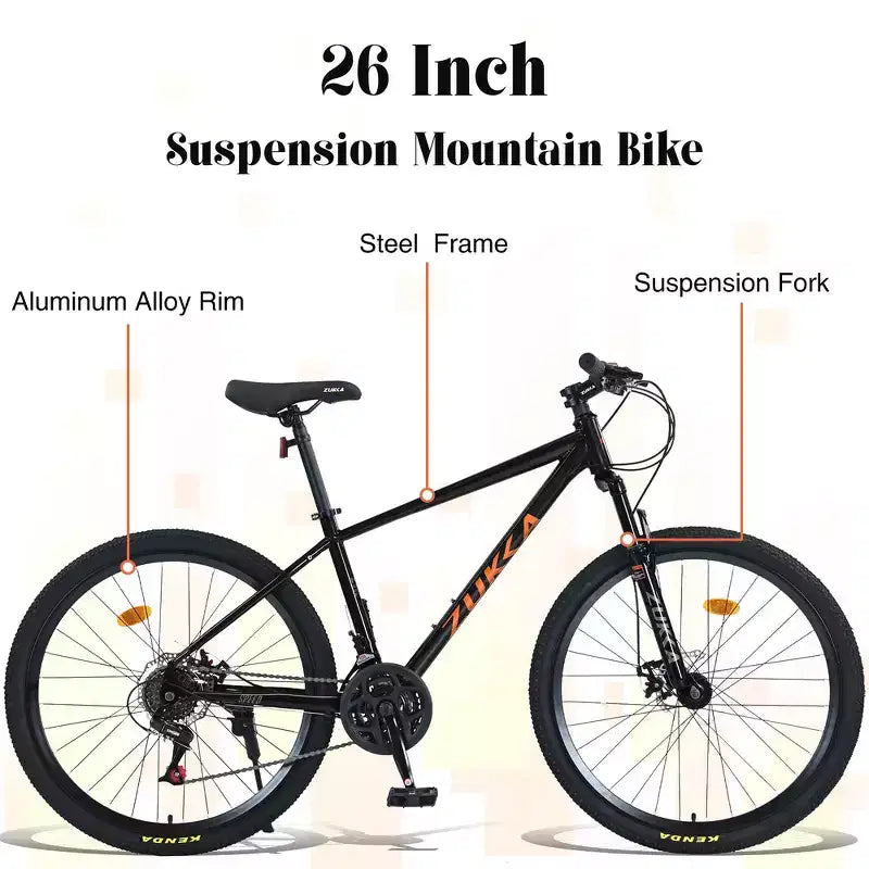 Mountain bike ammortizzata Whisen 26 con cambio posteriore a 8 velocità, forcella, pneumatici KENDA e doppi freni a disco