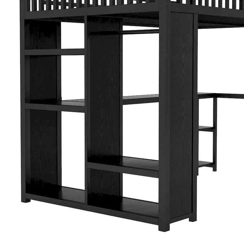 Hochbettgestell in Full-XL-Größe mit integriertem Kleiderschrank