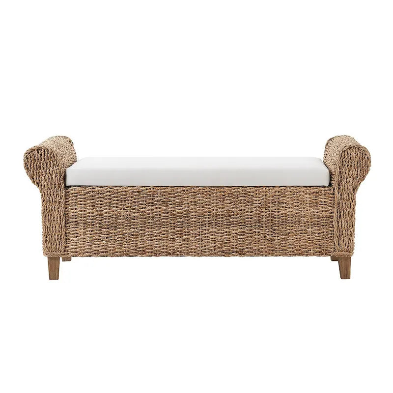 Bab Boho-Landhaus-Sitzbank mit Rattangeflecht und Stauraum, durchbrochen geschnitzte Designs von HULALA HOME