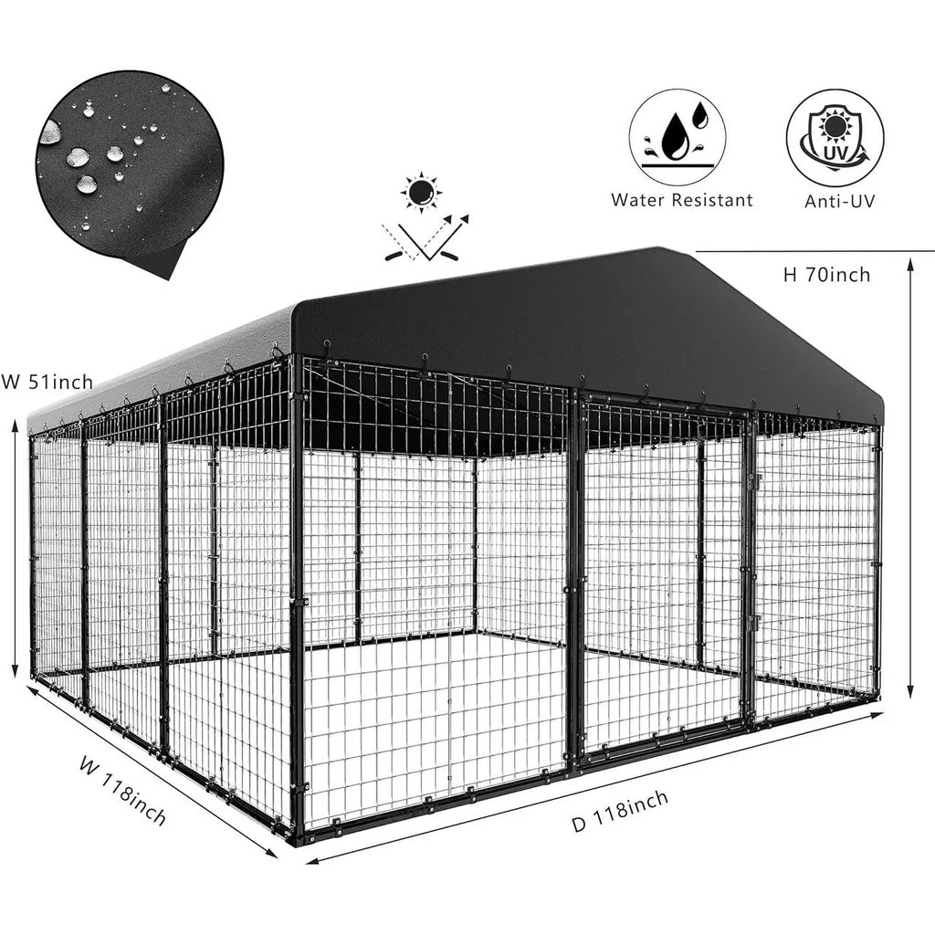 W 118 x T 118 x H 70 Große Hundehütte für den Außenbereich, robuster Hundekäfig mit wasserdichtem Dach